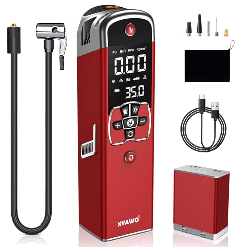 Tire Inflator Portable Air Compressor: Cordless Deflatable Air Pump for Car Tires - 150PSI Tire Pump with Pressure Gauge for Car Bike Motorcycle Red