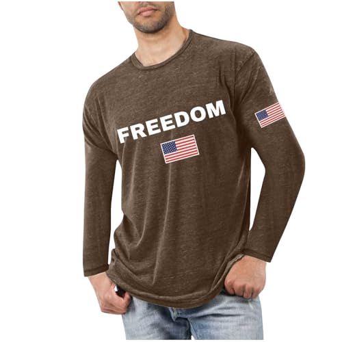 Charlie Kirk Freedom Shirt for Men Commemorative Long Sleeve Shirts Patriotic USA Flag Tops Soft Letters Graphic Tees Brown 3X-Large