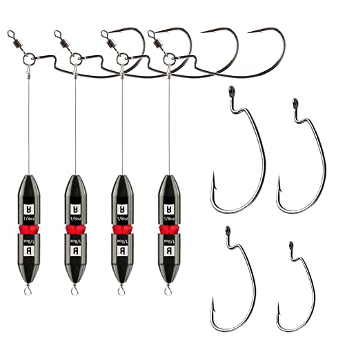 Booms Fishing TR1 Tokyo Rig, Pre Rigged Punch Shot Rig, Replaceable Hook Punchshot Kit, Bass Fishing Accessories Including Brass Bullet Weights, EWG H