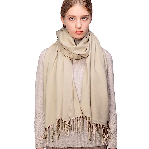 RIIQIICHY Women's Scarf Pashmina Shawls and Wraps for Evening Dress Bridesmaid Wedding Bridal Winter Warm Long Large Scarves Beige-slightly Green