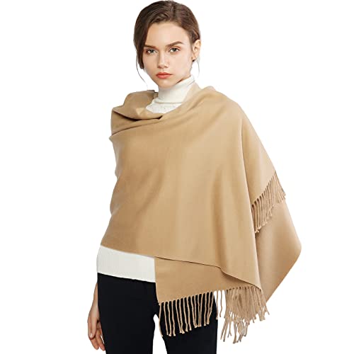 RIIQIICHY Pashmina Shawls and Wraps for Evening Dresses Scarfs for Women Fall Winter Travel Blanket Scarf Large Warm Scarves Camel and Beige