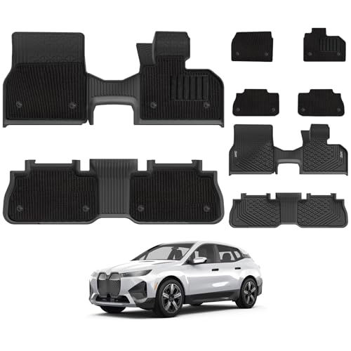 3W Floor Mats Fit for BMW iX i20 2022-2024 2025 with Carpets on Top, All Weather TPE Pet Friendly Floor Liner and Car Carpets Custom Fit New BMW iX, H