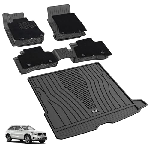 3W Floor Mats(with Carpets) & Cargo Liner Fit for Mercedez Benz GLC 2016-2022(Not Fit Coupe), TPE All Weather Waterproof Custom Fit Automotive Floor L