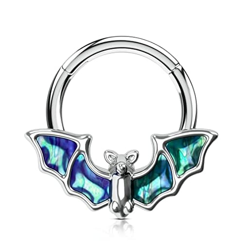 OUFER 16G Septum Rings Hoops, 316L Stainless Steel Septum Piercings, Black Bat Design Cartilage Earrings, Helix Conch Daith Piercing Jewelry for Women