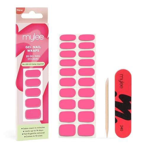 Mylee Gel Nail Wraps [Dragonfruit] – 10 Pre-Cured Gel Stickers for Instant Mani – No Lamp Needed, Chip-Resistant, Glossy Finish, Lasts Up to 14 Da