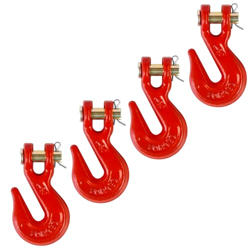 1-4" Clevis Grab Hooks 4 Pack – Heavy Duty G70 Hooks for 1-4" Chain, Red Powder Coated Forged Steel, for Truck, Trailer, Flatbed, Tow, Farm Use –