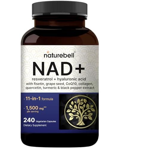 NatureBell NAD+ 1,500mg Per Serving, 240 Veggie Capsules | NMN Supplement Alternative | 10-in-1 Complex with Resveratrol Plus Hyaluronic Acid, Quercet