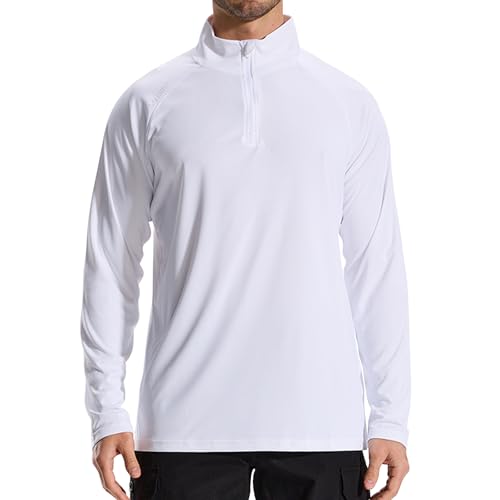 LOOGU Men's Quarter Zip Golf Pullover Long Sleeve 1-4 Zip Mock Neck UPF50+ Shirts Running Athletic Hiking Quick Dry Outdoor White 3X-Large