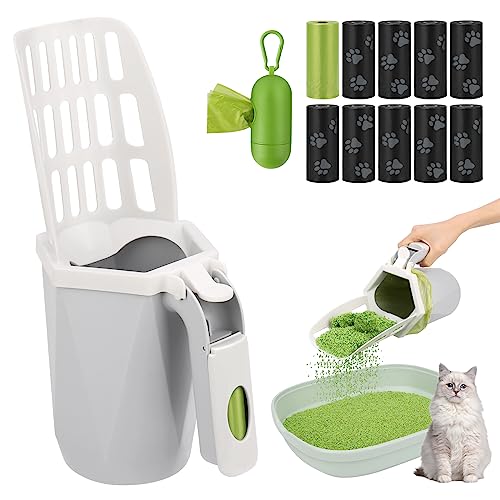 MYPIN Cat Litter Scooper with Holder, Cat Litter Shovel with Waste Can and Refill 195 Bags, Large Capacity Cat Scooper Portable Litter Shovel, Cat Lit