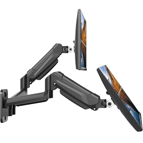 BONTEC Dual Monitor Wall Mount for 13-32 Inch Screens, Height Adjustable Gas Spring Arm with Tilt, Swivel & Rotate, Hold Up to 19.8 lbs, Fully Adjusta