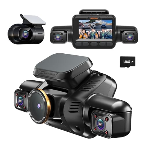 AI Dash Cam Front Rear Inside with Driver Monitor System, 360° Car Camera 4K, 4 Channel Camera for Cars Built-in WiFi GPS, Dashcam with 128GB SD Card
