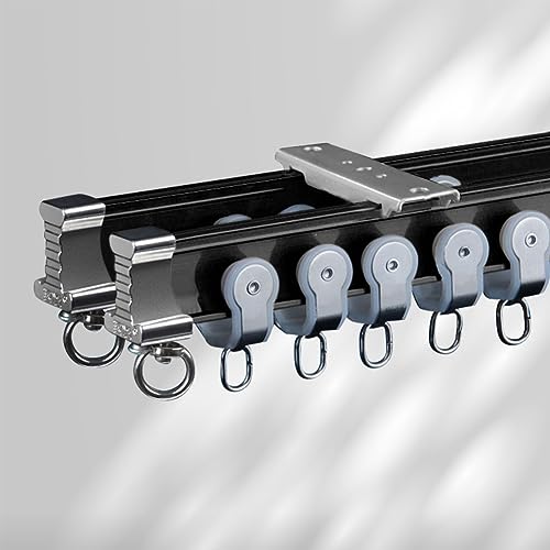 ZSHINE Heavy Flexible Curtain Tracks for Bay Window Aluminum Alloy Silence Curtain Double Rods Curtain Accessories (Black)