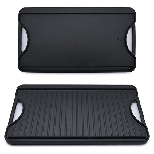 GasSaf Reversible Cast Iron Griddle, 18.5 x 10 Inch Double Sided Cooking Surface, Heavy-Duty Gas Grill Pan, Flat & Ribbed Griddle Pan for Double Burne