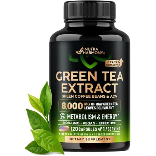 Green Tea Extract Capsules with Green Coffee Beans & Apple Cider Vinegar - Energy & Metabolism Support - Green Tea Supplement 50% EGCG - 20:1 Natural