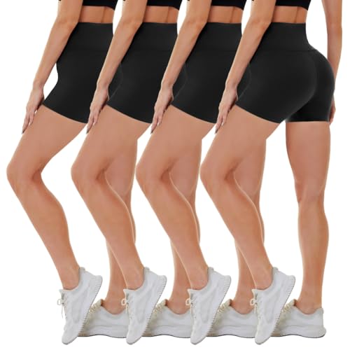 CAMPSNAIL 4 Pack Biker Shorts for Women High Waist - 5"-8" Tummy Control Soft Athletic Yoga Workout Running Gym Shorts 5 IN X-Small 1#black, 4 Packs