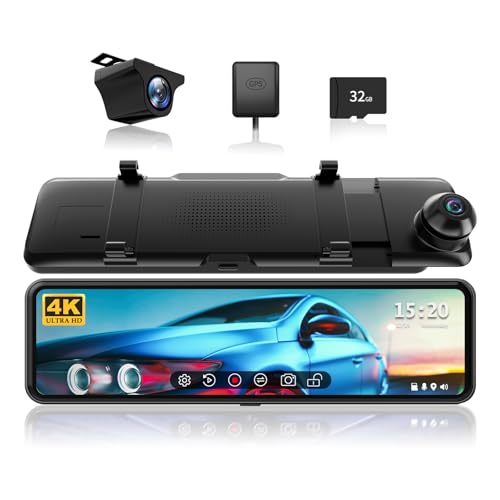 REDTIGER T700 Rear View Mirror Camera 11'' 4K UHD Front and 1080P Mirror Dash Cam Front and Rear, GPS,Parking Monitor,Night Vision,Smart Reverse Parki