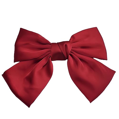SEVENHEAD Bow Hair Clips Red Duckbilled Clip 1 Pack Barrettes Large Big Oversized Knot Bowknot Satin French Barrettes Snap Hair Clips Ponytail Holders