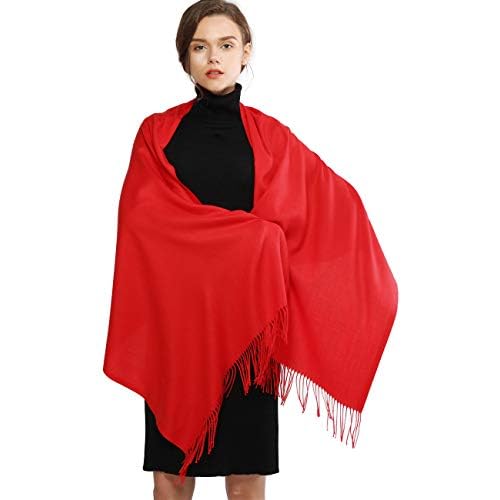 RIIQIICHY Women's Scarf Pashmina Shawls and Wraps for Evening Dress Bridesmaid Wedding Bridal Winter Warm Long Large Scarves Red