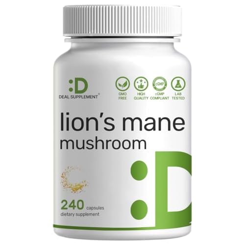 Lions Mane Mushroom Supplement, 240* Capsules – Active Fruiting Body & Mycelium Extract – Natural Brain Nootropic & Immune System Booster – Non-