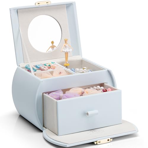 Vlando Kids Musical Jewelry Box for Girls with Drawer, Music Box with Ballerina and Stickers for Birthday Bedroom Decor, Gifts for Girls Kids - Light