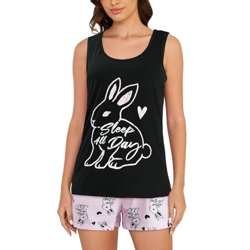 YIJIU Women's Pajama Sets Cute Sleeveless Tank and Shorts Sleepwear 2 Piece Pj Set Loungewear