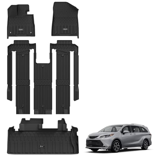 3W Floor Mats&Cargo Liner Fit Toyota Sienna 2021 2022 2023 2024 2025(Only for 7 Seat) TPE All Weather Custom Fit Floor Liner for Sienna 1st, 2nd and 3