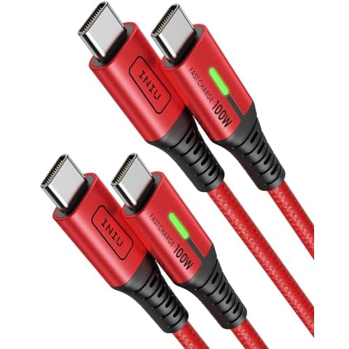 INIU USB C to USB C Cable, [6.6ft, Red] 2-Pack C Cable to C Cable for iPhone 17 16 15 Pro Max Samsung S25 S24 Ultra Laptops MacBook iPad Air Switch et