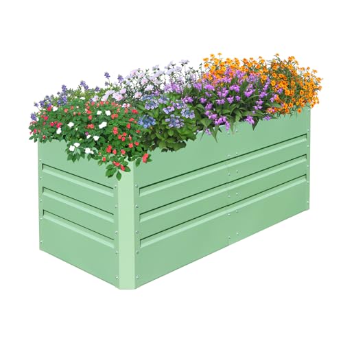 SnugNiture 4x2x2FT Raised Garden Bed Galvanized Planter Garden Boxes Outdoor, Deep Root Planter Raised Bed for Vegetables Flowers Herbs,Green Green 4*