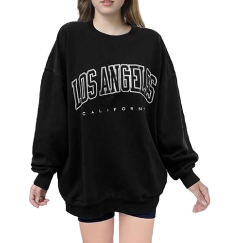 EXARUS Girls Crewneck Oversized Sweatshirt Sets Long Sleeve Pullover Tops 2 Piece Outfit Sweatsuit 6 Years A-black