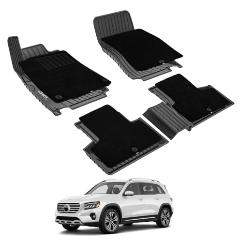 3W Floor Mats with Carpets Custom Fit Mercedez Benz GLB 2020-2026, TPE Floor Liner Thickened Carpet with Safety Locks and Driver Heel Pad for Benz GLB
