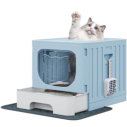 YITAHOME Large Enclosed Cat Litter Box with Cushion, Anti-Splash Closed Litter Boxes with Litter Scoop Front Entry Top Exit Door, Easy to Install and