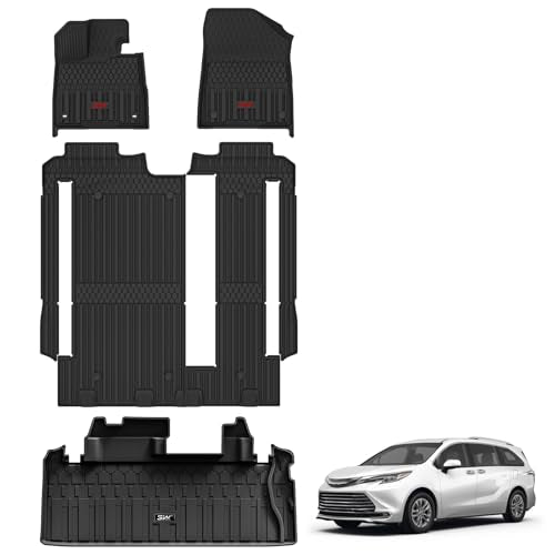 3W Floor Mats&Cargo Liner Fit Toyota Sienna 2021-2025 LE-XLE(Only for 8 Seat), TPE All Weather Custom Fit Floor Liner for Sienna 1st, 2nd and 3rd Row