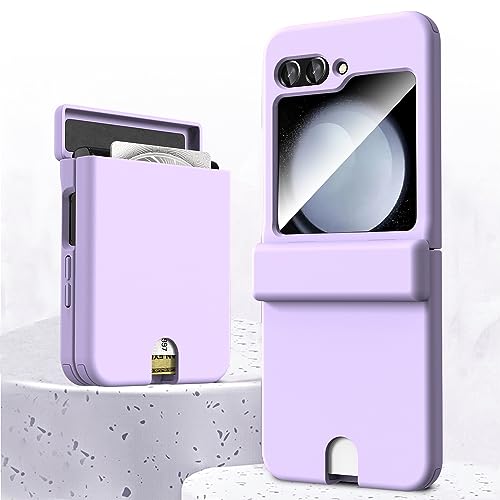 for Samsung Galaxy Z Flip 5 Case with Hinge Protection & Built-in Front Screen Protector,Hidden Card Slot and Slim Texture Shockproof Rugged Case.(Pur