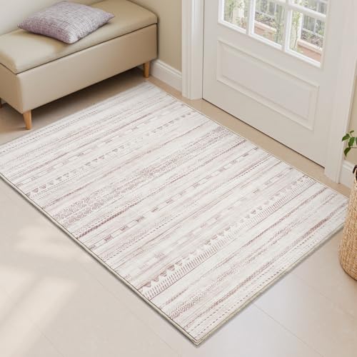 Small Area Rug-2x3 Entryway Rug Non Slip Washable Low Pile Indoor Door Mat Neutral Distressed Boho Moroccan Entrance Rugs Carpet for Bedroom Kitchen P