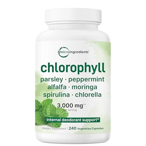 Micro Ingredients Chlorophyll Super Greens Complex | 240 Veggie Capsules with Parsley, Moringa, Spirulina, Chlorella, & More | Internal Deodorant, Det
