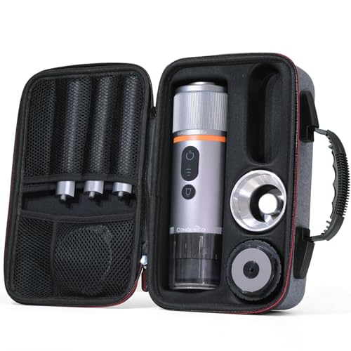 CONQUECO Portable Espresso Machine Travel: 12v Car Coffee Maker Set with Battery for Camping - Small Electric - 2.5 Mins Heating - With Ground Coffee