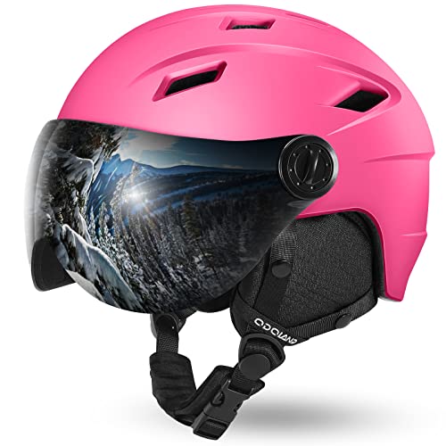 Odoland Ski Helmet with 2-in-1 Visor Goggles, Light Weight Snowboard Helmet for Men Women, Snow Sport Helmets for Skiing, Skating, Snowboarding Pink S