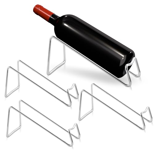 TONLEA Countertop Wine Rack, 4 Pcs Wine Bottle Holder, Metal Small Wine Rack, Tabletop Wine Storage Stand for Cabinet, Pantry, Bar, Silver 4PC Silver