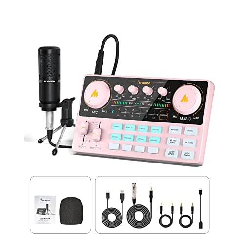 MAONO Podcast Equipment Bundle Audio mixer All-in-One Podcast Production Studio with 3.5mm Microphone for Live Streaming, Podcast Recording, PC, Smart
