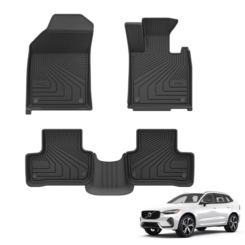3W Floor Mats Fit for Volvo XC60 2019-2024 2025 (Not for Plug-in Hybrid), All Weather Dog Friendly Thorex™ TPE Car Mat, Waterproof Anti-Slip Easy to