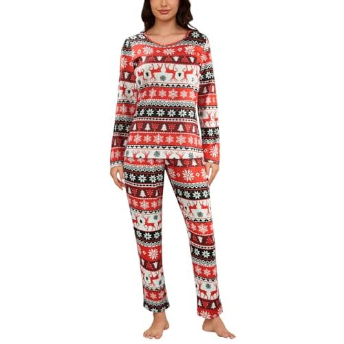 YIJIU Women's Sleepwear Long Sleeve Top and Pants Pajama Set Panda Print Nighty Small Xmas Deer