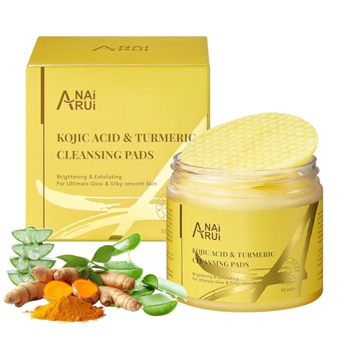 ANAI RUI Turmeric Kojic Acid Exfoliating Cleansing Pads, Deep Cleansing Brightening Pads, Exfoliating Scrub Pad for Face and Body, Acne Treatment, Ski