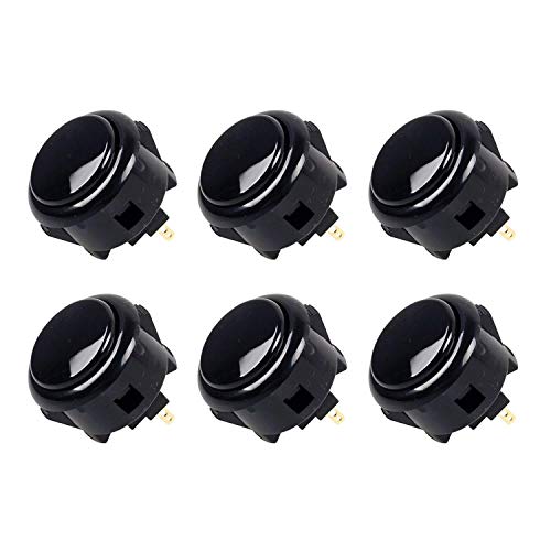 SANWA 6 pcs OBSF-30 Original Push Button 30mm - for Arcade Jamma Video Game & Arcade Joystick Games Console (Black) S@NWA 30mm Black