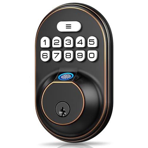 Veise Fingerprint Door Lock, Keyless Entry Keypad Deadbolt, Anti Peeping Password, Auto Lock, Easy Install, Oil Rubbed Bronze