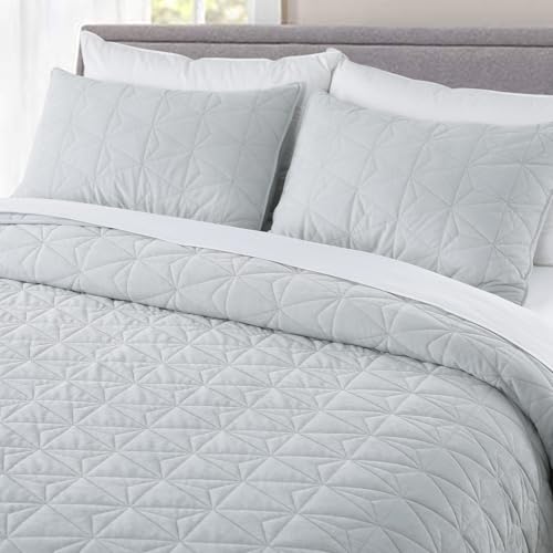 KASENTEX Velvet Queen Quilt Set, 3 Pieces Soft Bedspread Coverlet with 2 Pillow Shams, Luxury Geometric Stitched Velvet Bedding Set, Lightweight Quilt