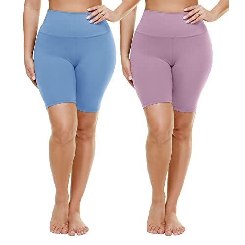 TNNZEET 2 Pack Plus Size Biker Shorts for Women - 8" Black High Waisted Tummy Control Spandex Workout Shorts (XL-4XL) 4X-Large Sky Blue- Thistle Pink