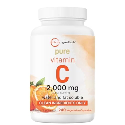 Pure Vitamin C 2,000mg, 240 Veggie Capsules | Highly Bioavailable Fat & Water Soluble Forms | Max Potency | Antioxidant & Immune Support Supplement |