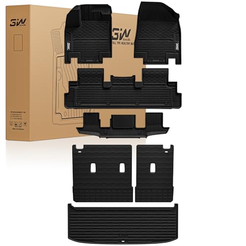 3W Floor Mats & Cargo Liner & Back Seat Cover Custom Fit for Nissan Pathfinder 2022 2023 2024 2025 (Only fit 7 Passenger Models), TPE All Weather Cust