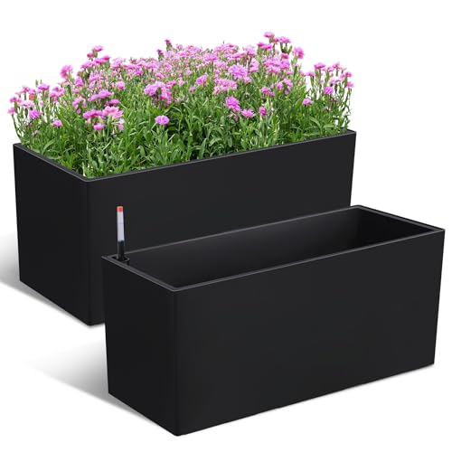 Garvee 31" Outdoor Planters Set of 2, Tall Planters for Outdoor Plants, Self Watering Planter Box with Water Level Monitoring & Wheels & Water Outlet,