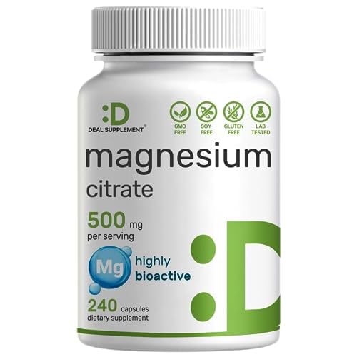 DEAL SUPPLEMENT Magnesium Citrate 500mg, 240 Capsules | Easily Absorbed, Purified Trace Mineral – Muscle, Heart, & Digestive Support – One a Day,